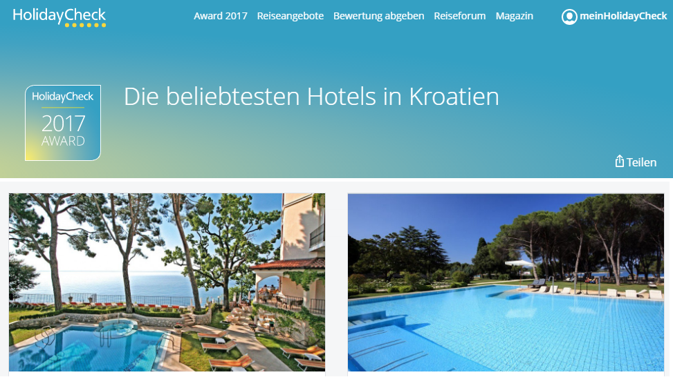 German Travel Review Portal HolidayCheck Ranks the Best Croatian Hotels in 2017